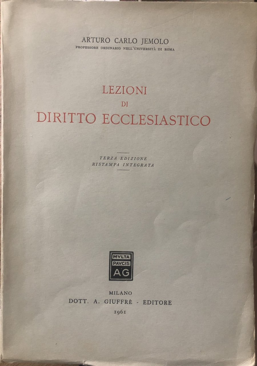Lezioni di diritto ecclesiastico.