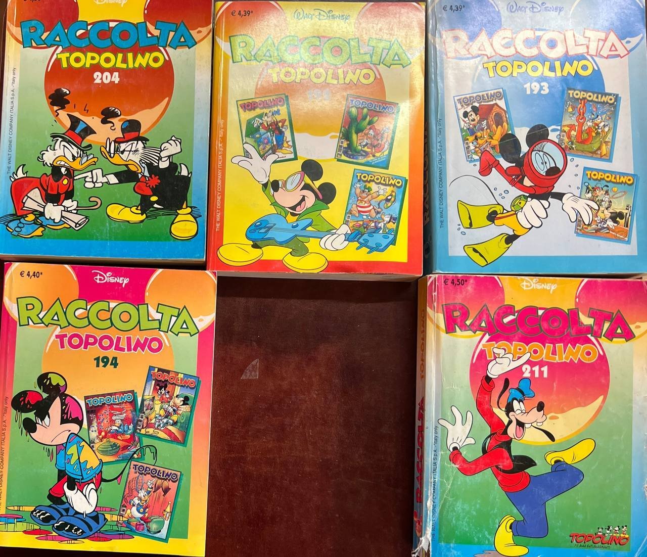 Lotto 5 fumetti Raccolta Topolino (n^ 192-193-194-204-211).