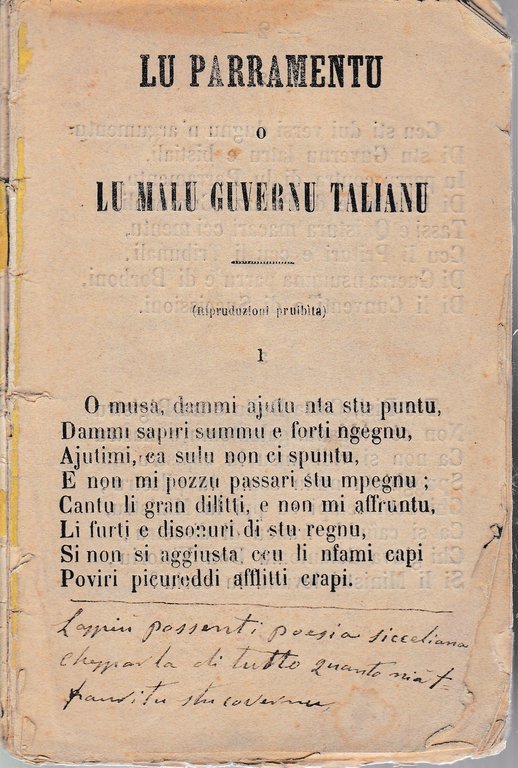 Lu parramentu o lu malu guvernu talianu. Dialetto Siciliano