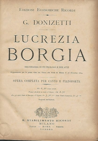LUCREZIA BORGIA. OPERA COMPLETA PER CANTO E PIANOFORTE | Immagine Gallery 2