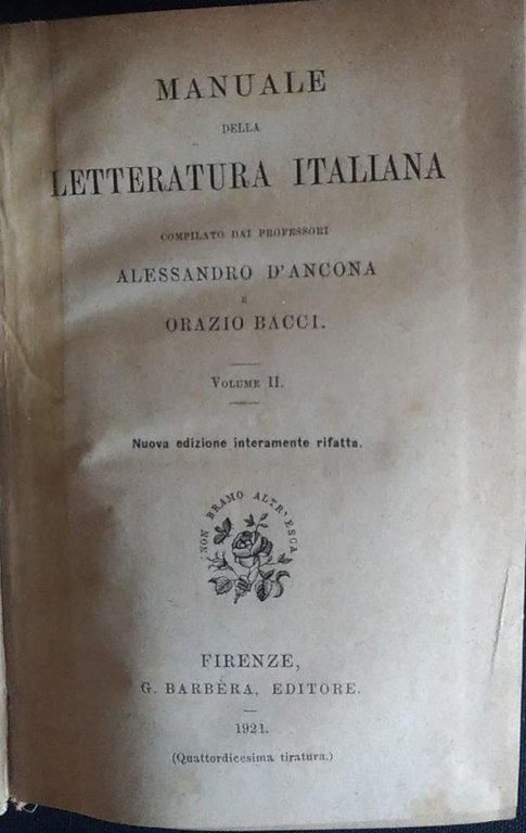 Manuale della letteratura italiana volume II