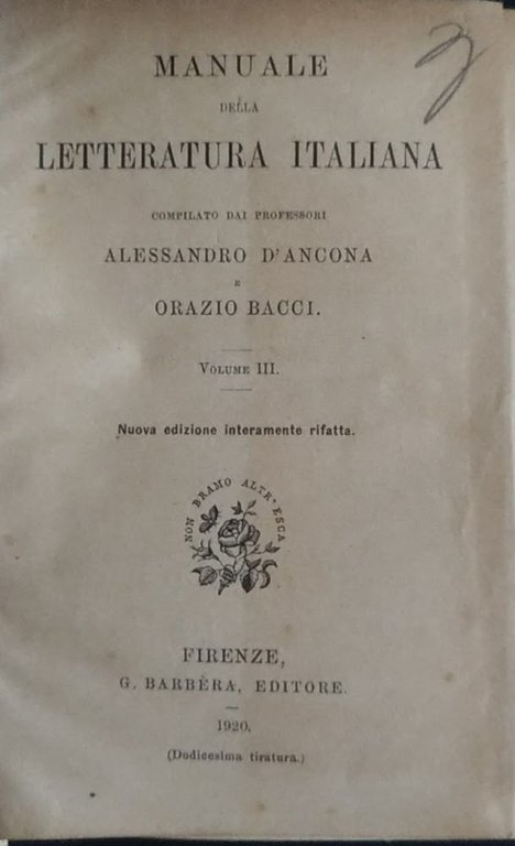 Manuale della letteratura italiana volume III
