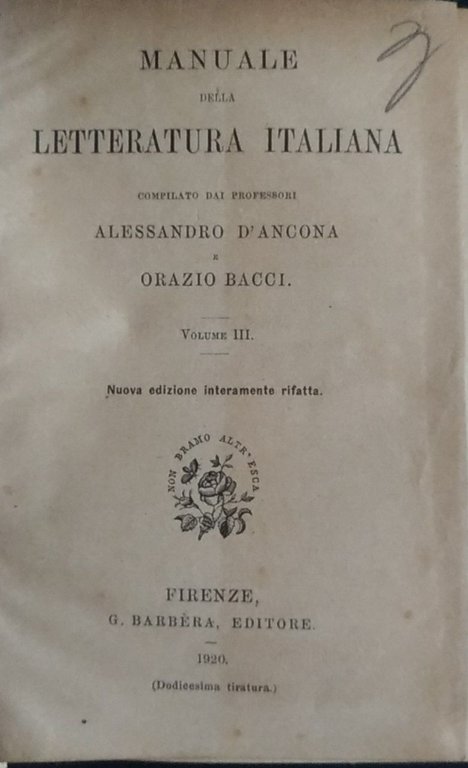 Manuale della letteratura italiana volume III