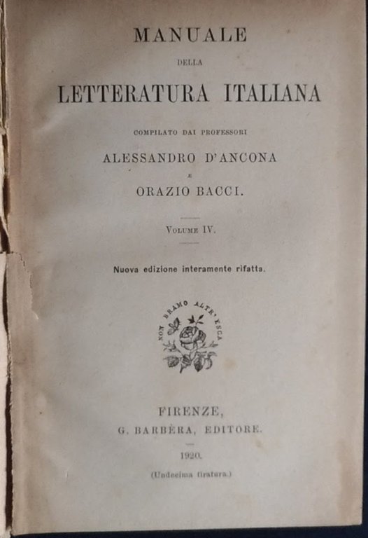 Manuale della letteratura italiana. Volume IV