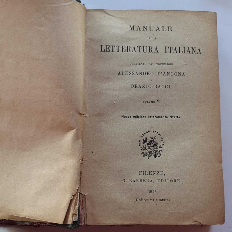Manuale della letteratura italiana. Volume V