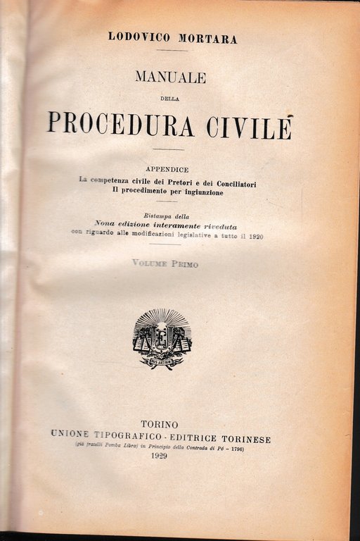 Manuale della Procedura Civile, vol. 1^