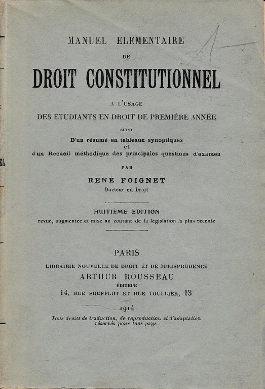 Manuel elementaire de Droit Constitutionnel