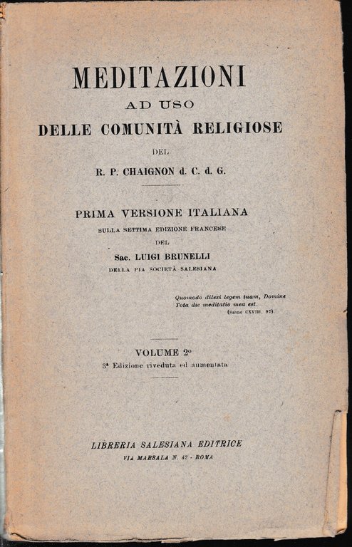 Meditazioni ad uso delle comunità religiose, vol. 2^.