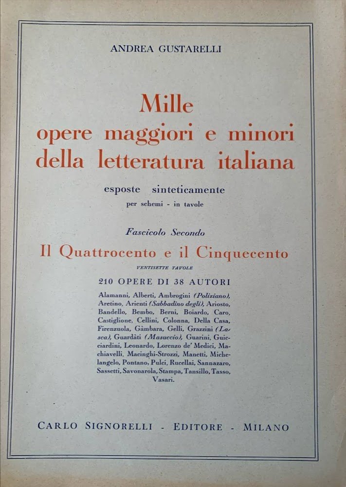 Mille opere maggiori e minori della letteratura italiana. Fascicolo secondo: …