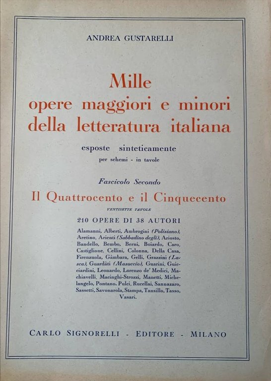 Mille opere maggiori e minori della letteratura italiana. Fascicolo secondo: il Quattrocento e il Cinquecento