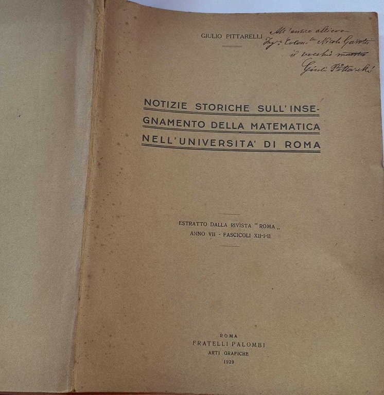 Notizie storiche sull'insegnamento della matematica nell'università di Roma