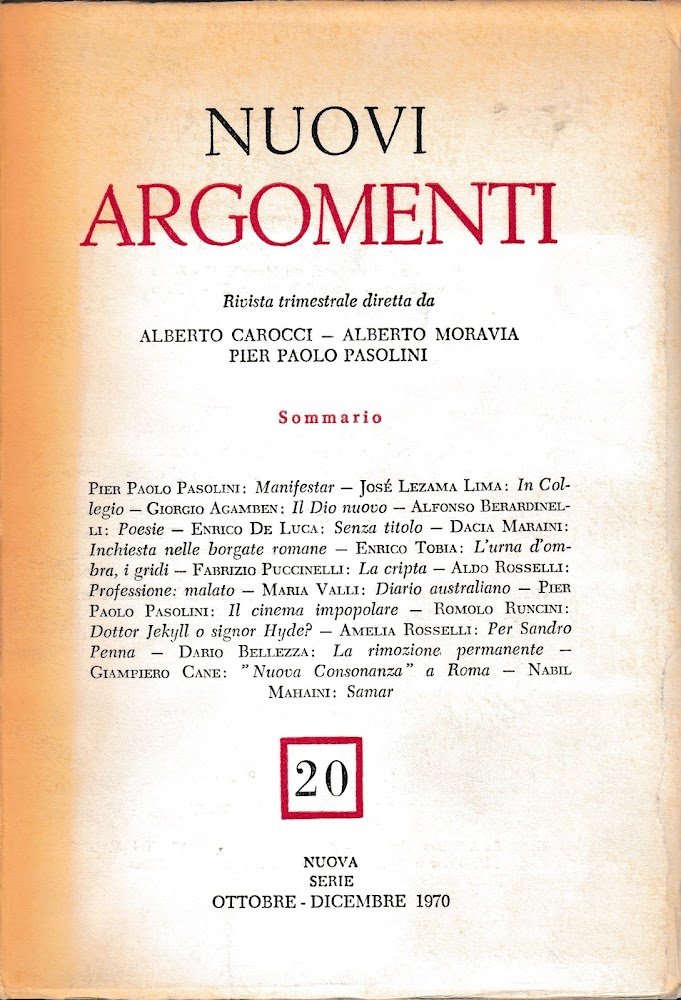 Nuovi argomenti. Rivista trimestrale. Ott. - Dic. 1970 n^ 20 | Immagine principale
