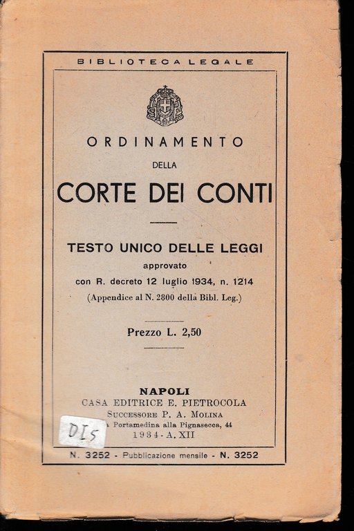 Ordinamento della Corte dei Conti. Testo unico delle leggi approvato …