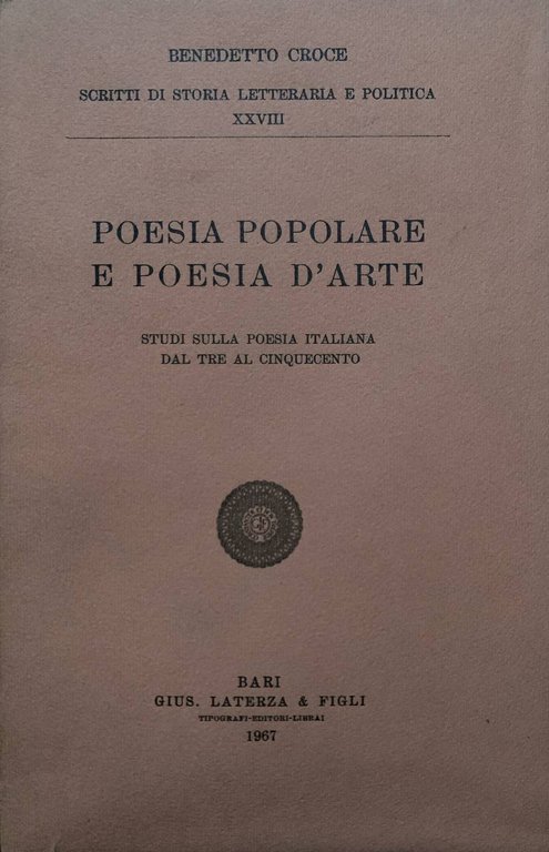 Poesia popolare e poesia d'arte. Studi sulla poesia italiana dal …