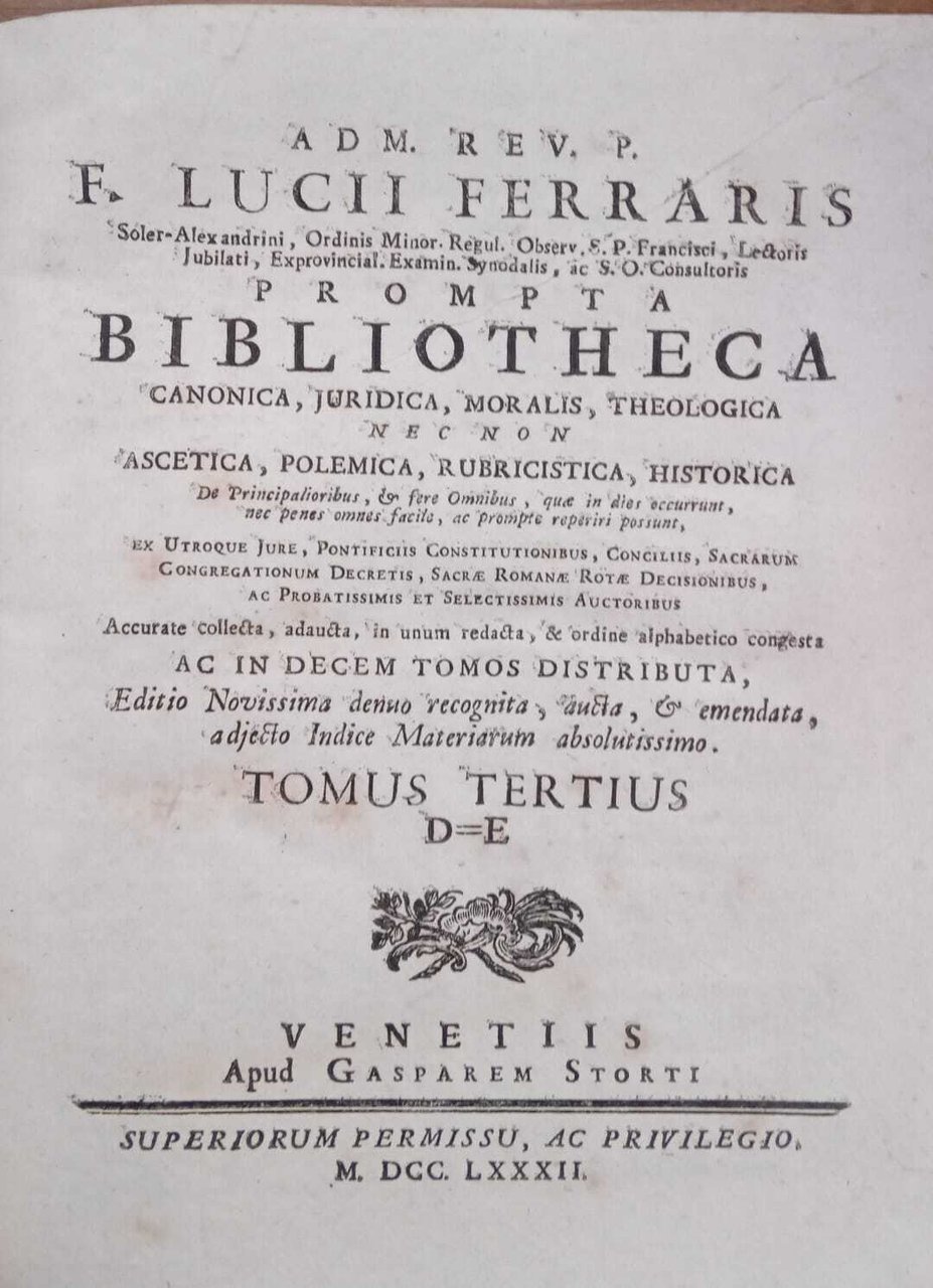 Prompta Bibliotheca canonica giuridica, moralis, theologica...(tomus tertius) | Immagine principale