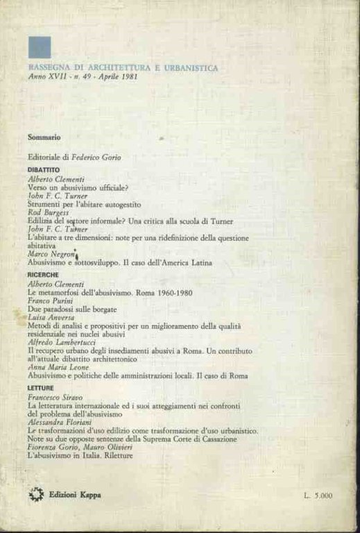 Rassegna di architettura e urbanistica. Anno XVII aprile 1981