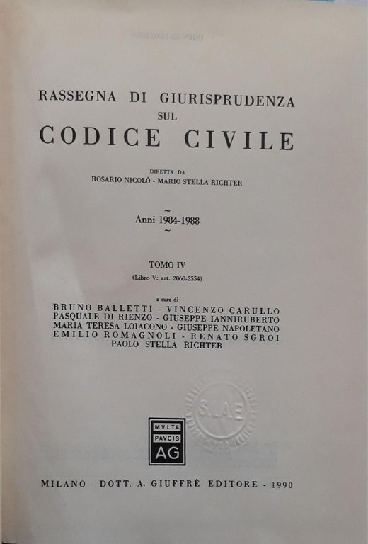 Rassegna di giurisprudenza sul Codice civile. Anni 1984-1988. Artt. 2060 … | Immagine Gallery 2