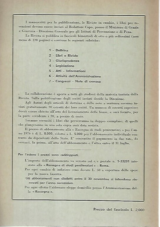 Rassegna di studi penitenziari. Anno XXVI, fascicolo IV. Luglio-agosto 1976