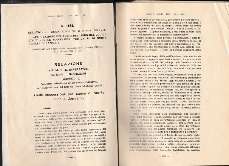 Relazione e regio decreto 26 Ott. 1939-XVII N. 1586 Delle …