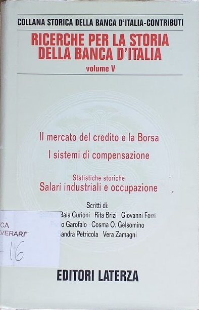 Ricerche per la Storia dell Banca d'Italia, volume V