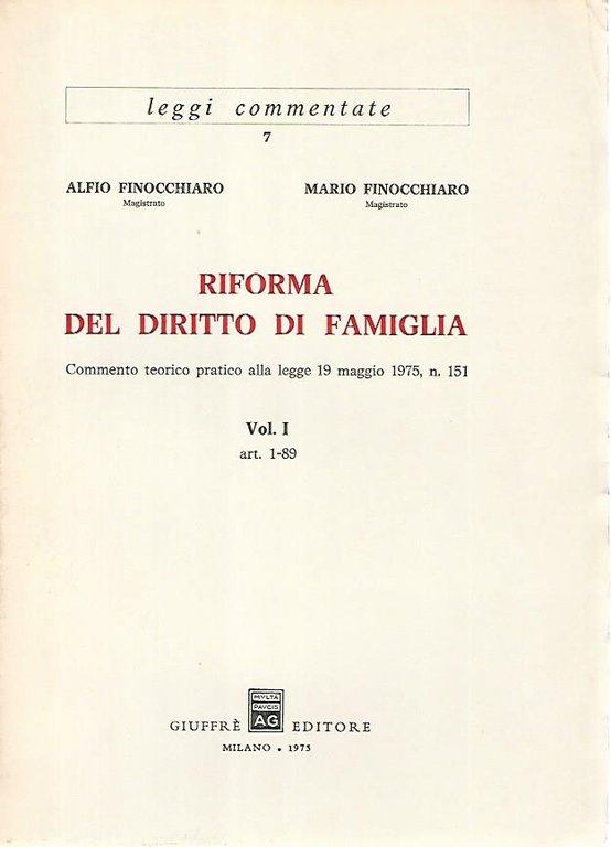 Riforma del diritto di famiglia. Volume I