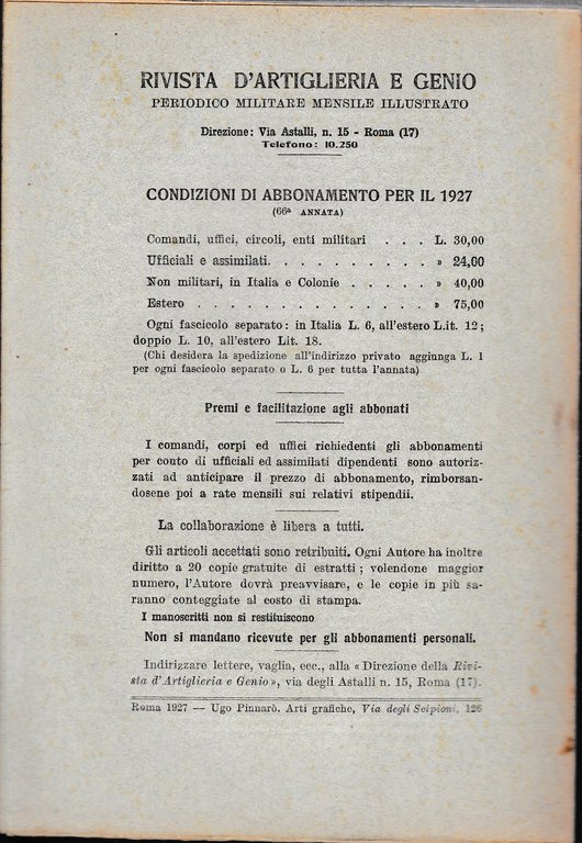 Rivista di Artiglieria e Genio. 66^ annata, Maggio 1927
