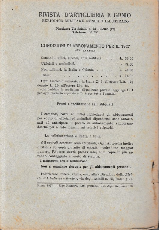 Rivista di Artiglieria e Genio. 66^ annata, Marzo 1927