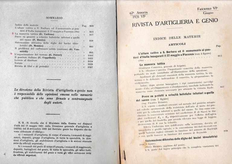 Rivista di Artiglieria e Genio. 67^ annata, fascicolo VI, Giugno …