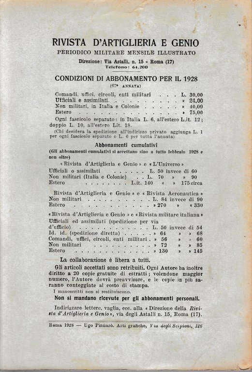 Rivista di Artiglieria e Genio. 67^ annata, fascicolo VI, Giugno …