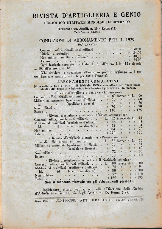 Rivista di Artiglieria e Genio. 68^ annata, fascicolo I, Gennaio …