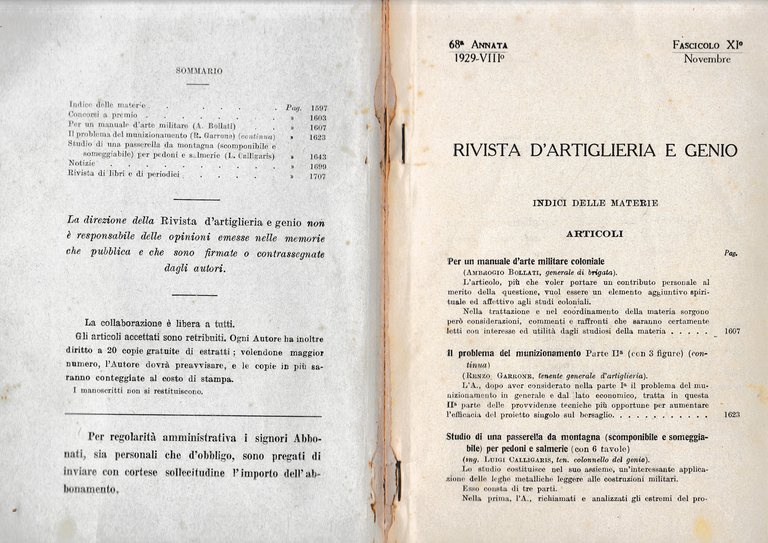 Rivista di Artiglieria e Genio. 68^ annata, fascicolo XI, Novembre …