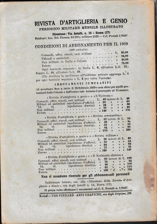 Rivista di Artiglieria e Genio. 68^ annata, fascicolo XI, Novembre …