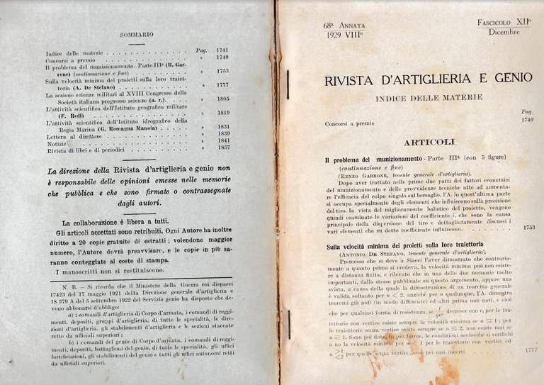 Rivista di Artiglieria e Genio. 68^ annata, fascicolo XII, Dicembre …