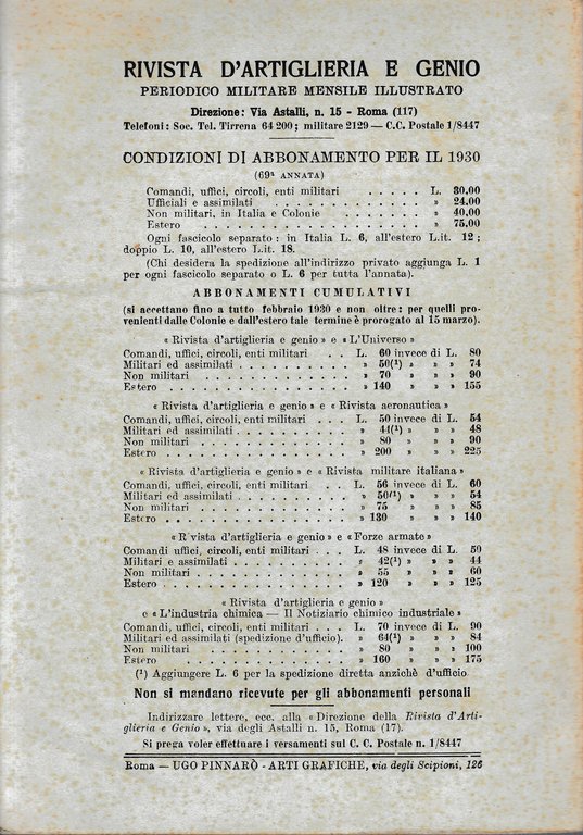 Rivista di Artiglieria e Genio. 69^ annata, fascicolo I, Gennaio …