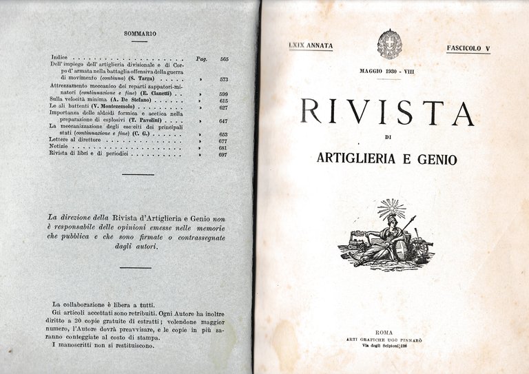 Rivista di Artiglieria e Genio. 69^ annata, fascicolo V, maggio …