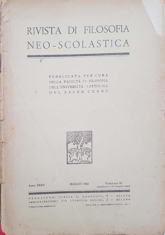 Rivista di filosofia neo-scolastica. Maggio 1943, fascicolo III