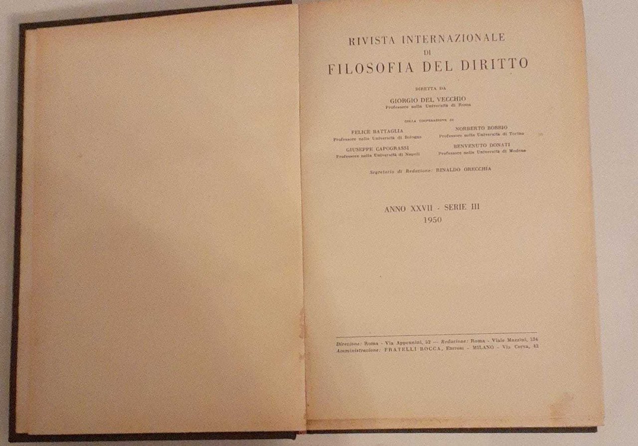 Rivista internazionale di filosofia del diritto. Anno XXVII Serie III