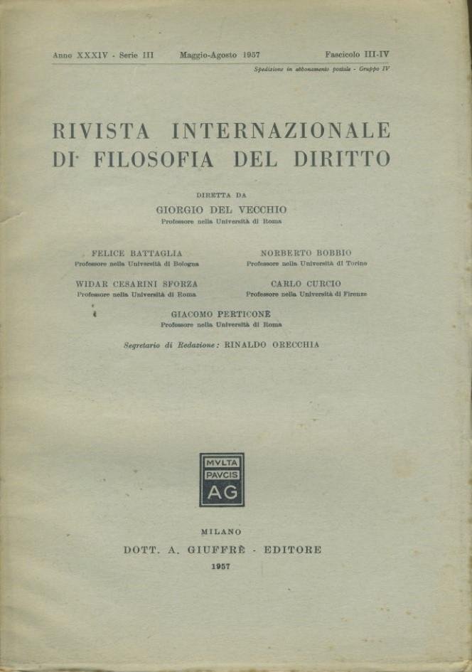 Rivista internazionale di filosofia del diritto. Anno XXXIV. Serie III. … | Immagine principale