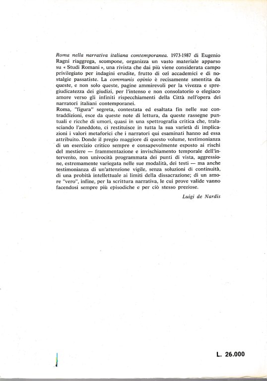 Roma nella narrativa contemporanea. Incontri Letture Umori 1973-1987