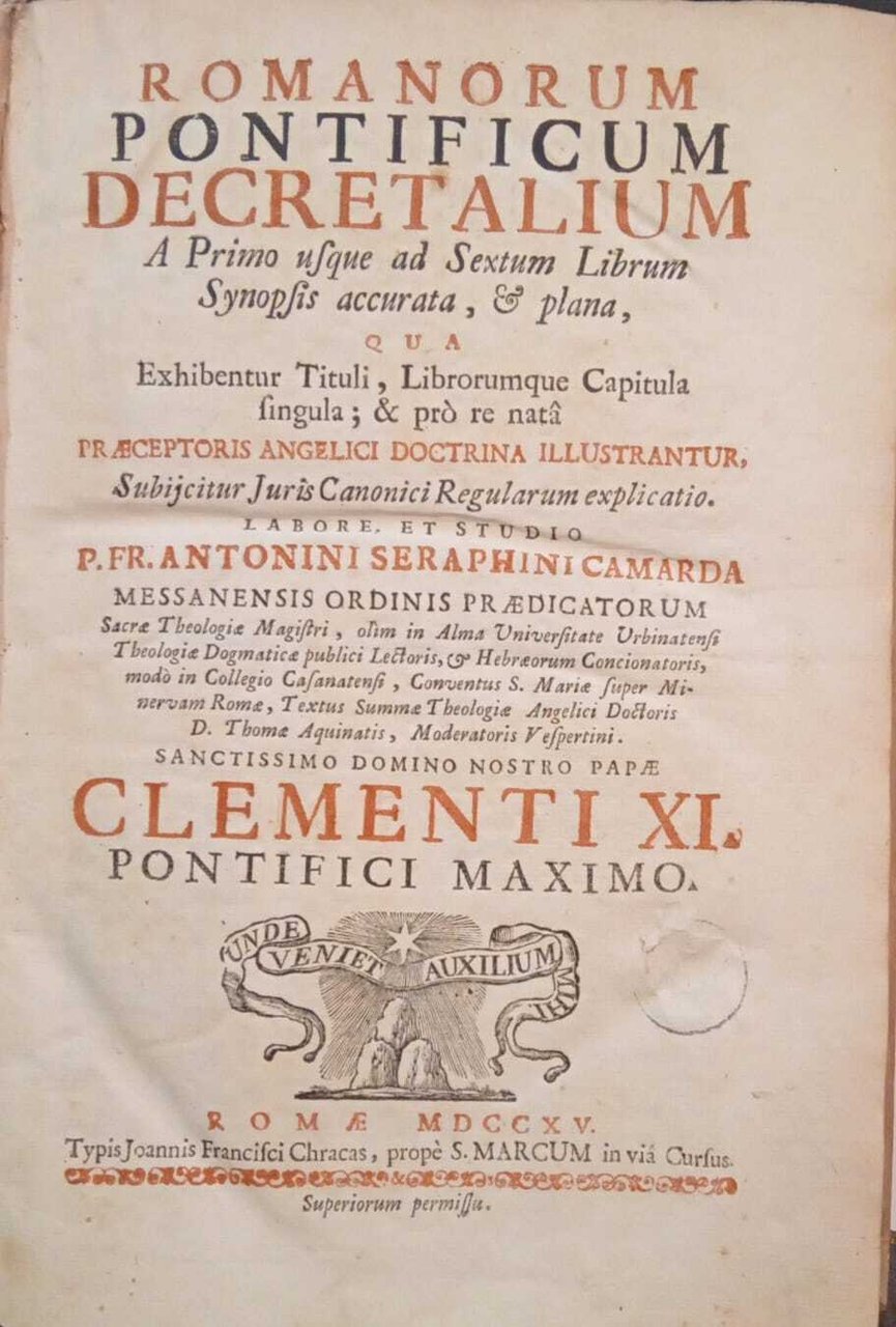 Romanorum pontificum decretalium. A primo usque ad Sextum Librum Synopsis …