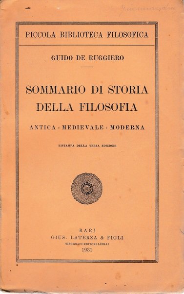 Sommario di storia della filosofia. Antica - Medievale - Moderna