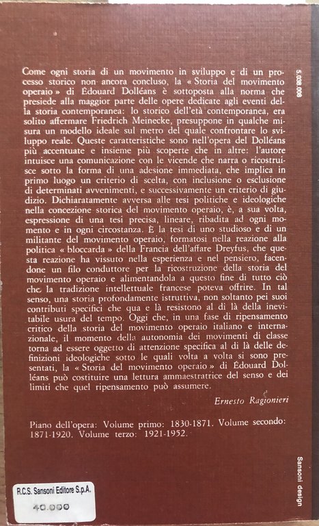 Storia del movimento operaio 1830-1871 vol.I