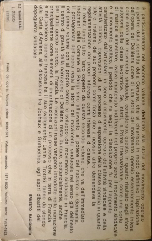 Storia del movimento operaio. Volume secondo