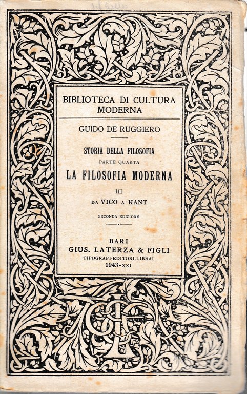 Storia della filosofia, parte IV^ la filosofia moderna vol. III^ …
