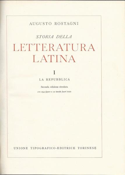 Storia della LETTERATURA LATINA. VOLUME I. LA REPUBBLICA