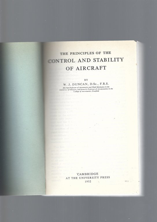 The principles of the CONTROL AND STABILITY OF AIRCRAFT