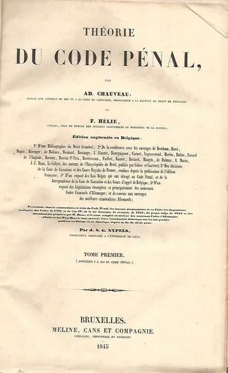Theorie du code penale. Volume 1