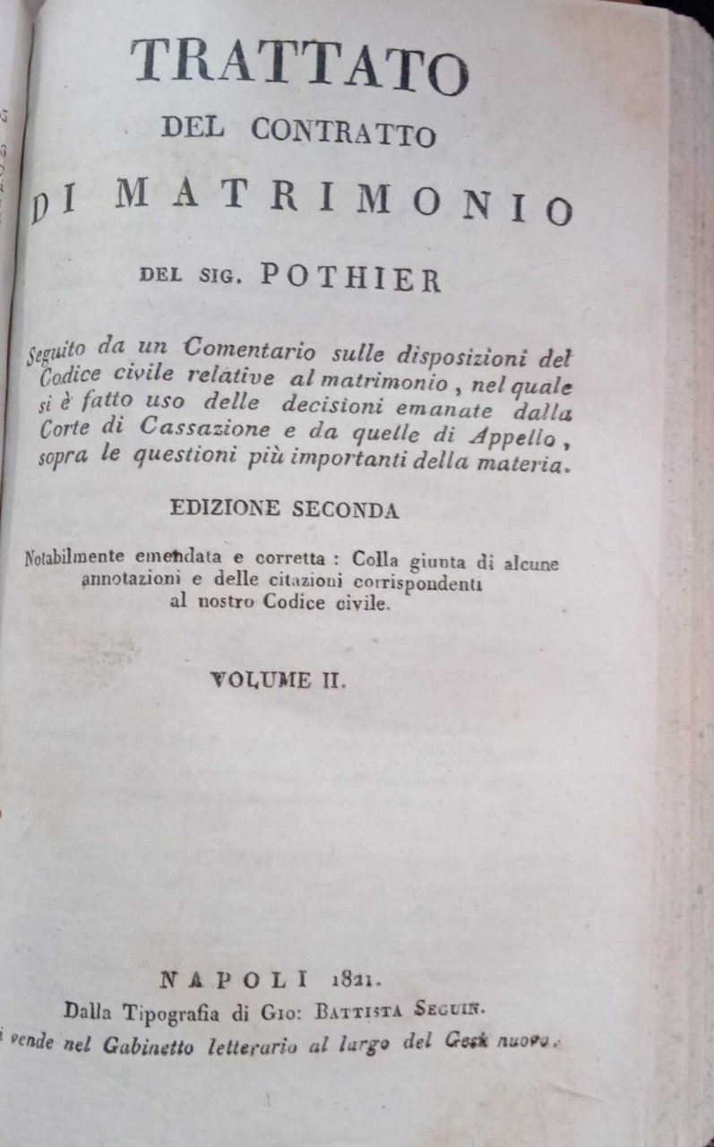 Trattato del contratto di matrimonio un tomo (all'interno tre volumi) | Immagine principale