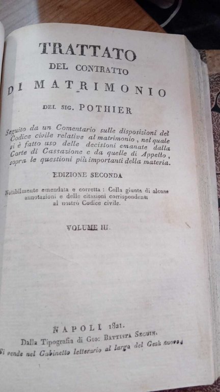 Trattato del contratto di matrimonio un tomo (all'interno tre volumi) | Immagine Gallery 2