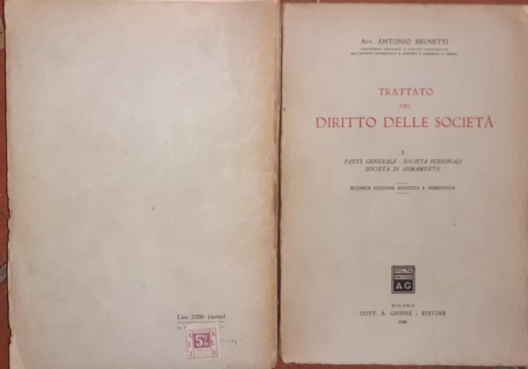 Trattato del diritto delle societa' I